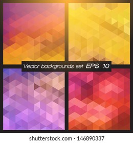 Geometric patterns set. Colorful abstract mosaic backgrounds. Vector illustration EPS 10.