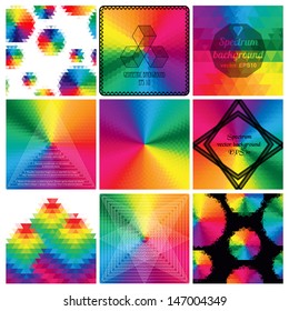 Geometric patterns set. Colorful abstract mosaic backgrounds. Vector illustration EPS 10. Abstract spectrum colorful vector background with triangles. Rainbow mosaic background