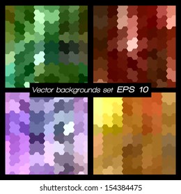 Geometric patterns set. Colorful abstract mosaic backgrounds. Vector illustration EPS 10.