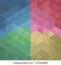Geometric patterns set. Colorful abstract mosaic backgrounds. Gradient triangles. Vector illustration.