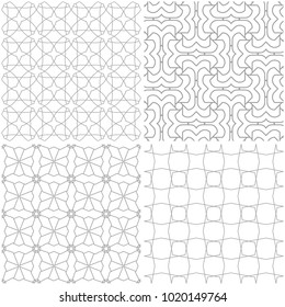 Geometric patterns. Set of light gray and white seamless backgrounds. Vector illustration