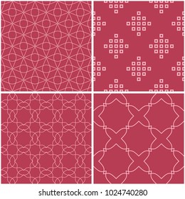 Geometric patterns. Set of pale red seamless backgrounds. Vector illustration