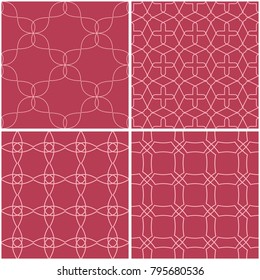Geometric patterns. Set of pale red seamless backgrounds. Vector illustration