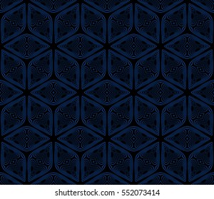 Geometric patterns of the shape cube. seamless ornament. Vector illustration. For wallpaper design, prints, interior decoration. black, blue color