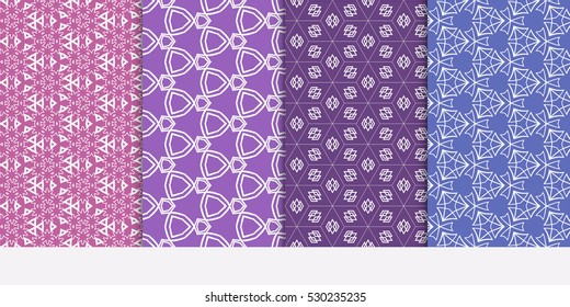 Geometric patterns of the shape cube, star, circle. Set of 4 seamless ornament. Vector illustration. For wallpaper design, prints, interior decoration