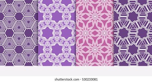 Geometric patterns of the shape. Set of 4 seamless ornament. Vector illustration. For wallpaper design, prints, interior decoration