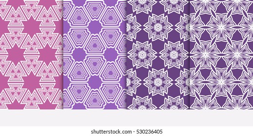 Geometric patterns of the shape. Set of 4 seamless ornament. Vector illustration. For wallpaper design, prints, interior decoration