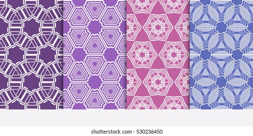 Geometric patterns of the shape. Set of 4 seamless ornament. Vector illustration. For wallpaper design, prints, interior decoration