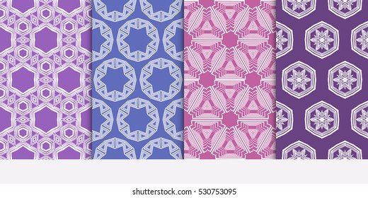 Geometric patterns of the shape. Set of 4 seamless ornament. Vector illustration. For wallpaper design, prints, interior decoration