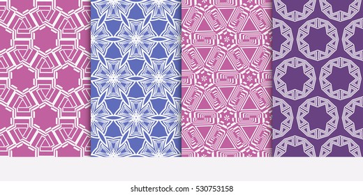Geometric patterns of the shape. Set of 4 seamless ornament. Vector illustration. For wallpaper design, prints, interior decoration