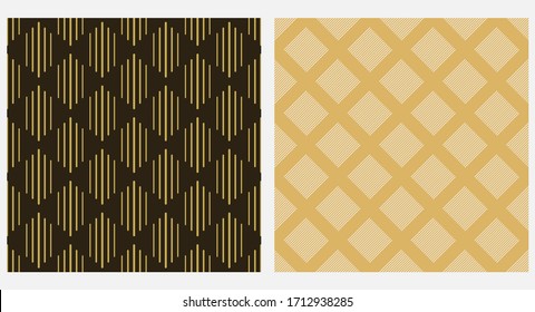 Geometric patterns with triangles. Wallpaper seamless texture. Black and gold colors. Vector background