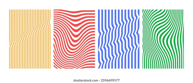 Geometric Patterns with Wavy Ripple Lines. Wave Background with Optical Illusion. Abstract Vector Distorted Art. Curve and Warped Lines Texture
