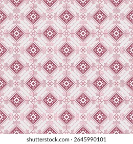 Geometric patterns, woven fabric patterns or tribal or ethnic graphic fabric patterns with patterns focusing on dark pink and light pink tones that give a warm and traditional feeling. Textile designs