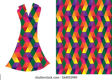 Geometric pattern.Vector fashion illustration women's dress.