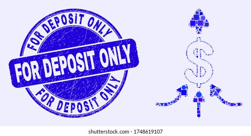 Geometric payment aggregator mosaic icon and For Deposit Only stamp. Blue vector round grunge seal stamp with For Deposit Only caption. Abstract mosaic of payment aggregator composed of circle,