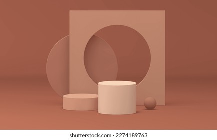 La arquitectura de cimentación 3d de plataforma peatonal geométrica forma la ilustración vectorial de etapa realista. Publicidad de mercadería minorista en la pantalla de la competición de cilindros de podio ganando