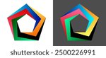 Geometric pentagon shape as modern design element or icon. Red, Green, Black, Yellow and Blue colors parts.