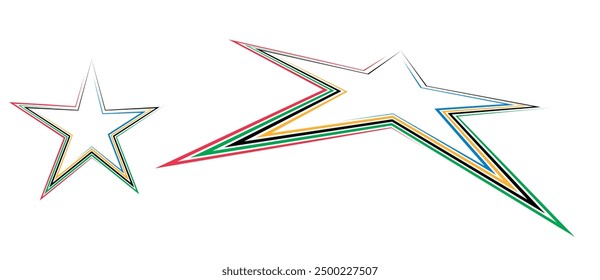 Geometric pentagon shape as modern design element or icon. Red, Green, Black, Yellow and Blue colors parts.