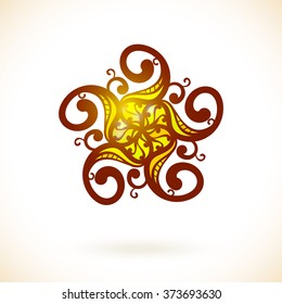 Geometric pentagonal design element, Ornamental yellow mandala