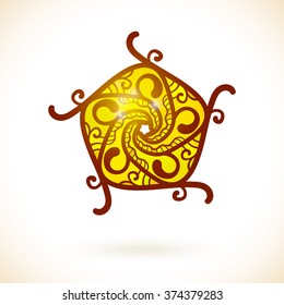 Geometric pentagonal design element, Ornamental yellow mandala