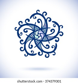 Geometric pentagonal design element, Ornamental blue mandala