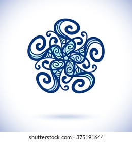 Geometric pentagonal design element, Ornamental blue mandala