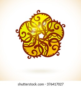 Geometric pentagonal design element, Ornamental yellow mandala