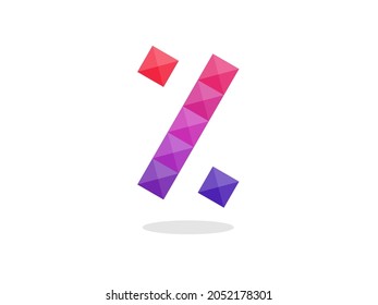 Geometrisches Percent-Symbol mit perfekter Kombination aus rot-blauer Farbe. Vektorgrafik.