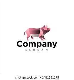 geometric pig logo design vector, combined red and orange color in black background. change able color and work well in both dark and light background