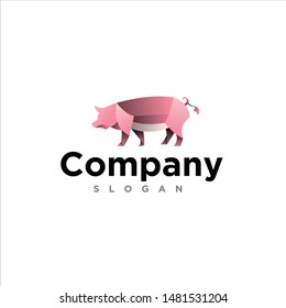 geometric pig logo design vector, combined red and orange color in black background. change able color and work well in both dark and light background