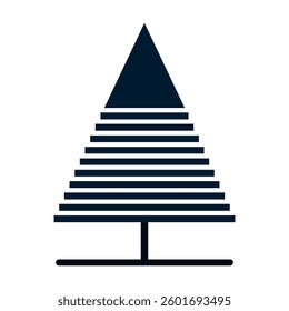 Geometric Pine Tree Icon with Horizontal Layers for Modern Christmas Decorations and Festive Winter-Themed Designs