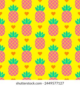 Geometric pineapple and heart seamless pattern background.