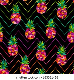 Geometric pineapple seamless pattern with colorful zigzag background