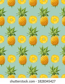 Geometric Pineapple Seamless Pattern, Vector Fashion Exotic Background, Tropical Fruits Texture, Tropic Jungle Wallpaper, Colorful Backdrop, Hawaii Cover Design, Watercolor Textile, Fabric