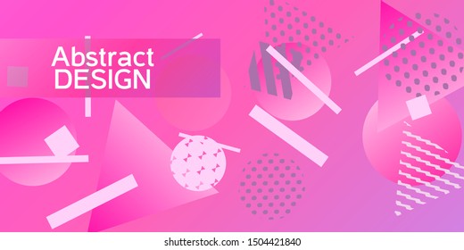 Geometric pink abstract background with trendy isometric shapes. Minimal universal banner templates in memphis style. Minimalistic pink background design with dynamic shapes. Vector illustration.