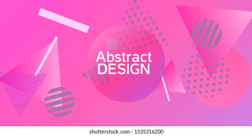 Geometric pink abstract background with trendy isometric shapes. Minimal universal banner templates in memphis style. Minimalistic pink background design with dynamic shapes. Vector illustration.
