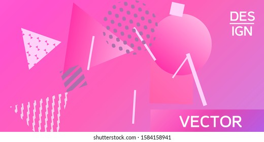 Geometric pink abstract background with trendy isometric shapes. Minimal universal banner templates in memphis style. Dynamic composition. Vector illustration.