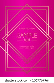 Plantilla de diseño geométrico rosa con fondo rosa fucsia y líneas abstractas doradas  Plantilla moderna de diseño para invitación de boda  tarjeta de felicitación  aniversario  Ilustración vectorial  