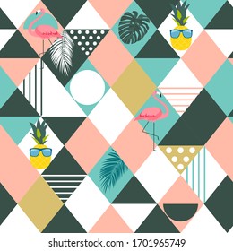 Geometric Pink Flamingo Seamless Pattern Background. Vector Illustration. EPS10