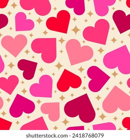 Geometric pink heart with gold star seamless pattern design for Valentine's Day.