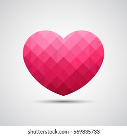 Geometric pink heart on gray background. Vector illustration eps 10.