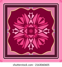 Diseño de patrones geométricos rosados Ideal para pañuelo de seda, pañuelo, bandana, desgaste de cuello, chal, hijab, tela, papel pintado, alfombra o manta. Material gráfico para la impresión de moda. Ilustración vectorial.
