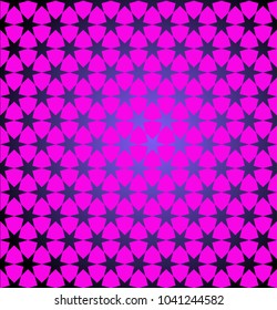 Geometric pink pattern on a blue black background with stars