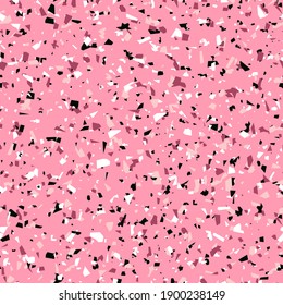 Geometric pink terrazzo seamless pattern. Abstract colourful modern background. Stone fashion design for web and print. Venetian tile, flooring home decor. Chaotic pastel texture.
