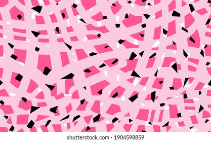 Geometric pink terrazzo seamless pattern. Abstract colourful modern background. Stone fashion design for web and print. Venetian tile, flooring home decor. Chaotic pastel texture.