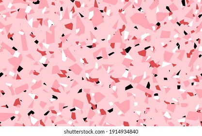 Geometric pink terrazzo seamless pattern. Abstract colourful modern background. Stone fashion design for web and print. Venetian tile, flooring home decor. Chaotic pastel texture.