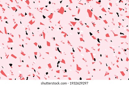 Geometric pink terrazzo seamless pattern. Abstract colourful modern background. Stone fashion design for web and print. Venetian tile, flooring home decor. Chaotic pastel texture.