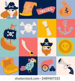 Geometric pirate elements seamless pattern in flat design