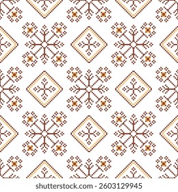 Geometric pixel art Navajo Native American pattern. Abstract pixel art geometric pattern design for fabric, tile, clothing, embroidery and background. Vector pixel art  seamless pattern. Pixelated.