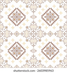 Geometric pixel art Navajo Native American pattern. Abstract pixel art geometric pattern design for fabric, tile, clothing, embroidery and background. Vector pixel art  Navajo Native American design.